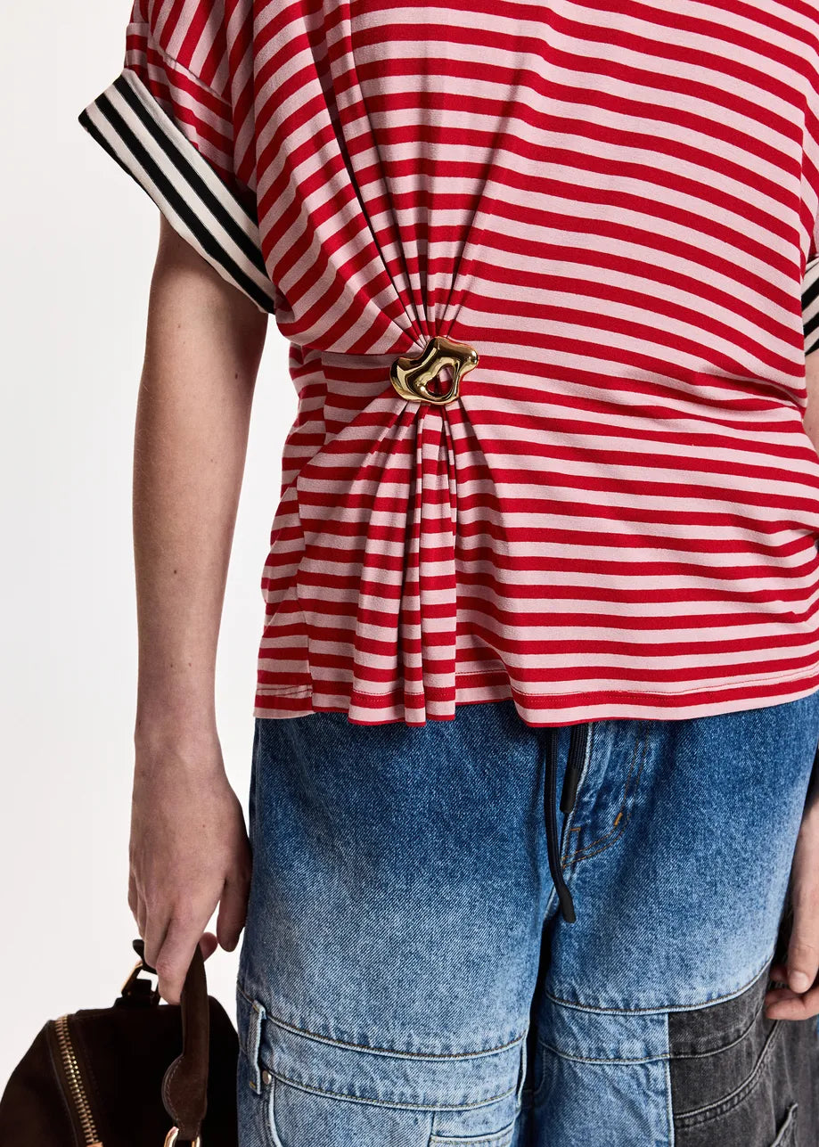Essentiel Antwerp Kriss Striped Brooch T-Shirt