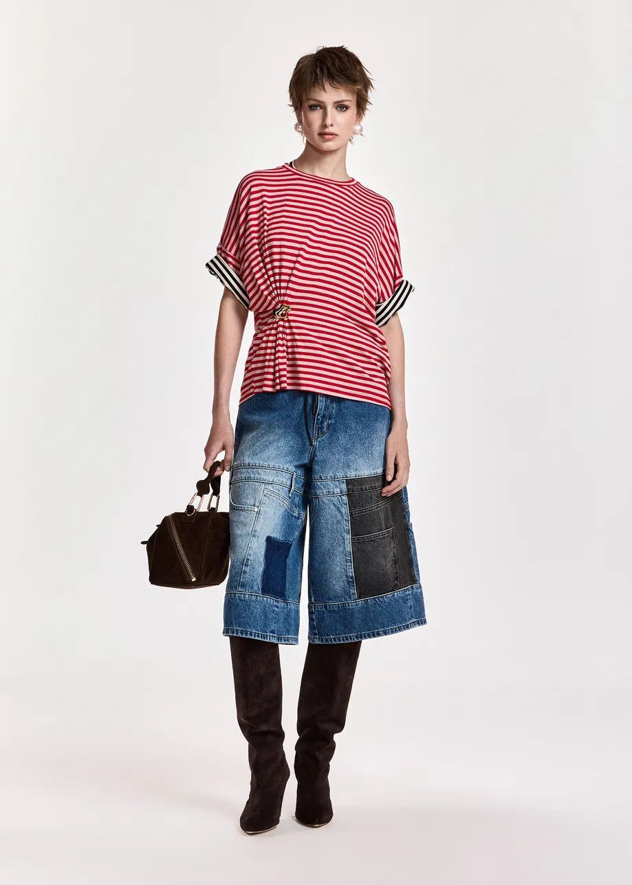 Essentiel Antwerp Kriss Striped Brooch T-Shirt