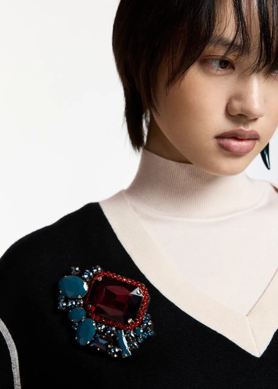 Essentiel Antwerp Kube Cluster Brooch - Dark Blue/Pink/Red