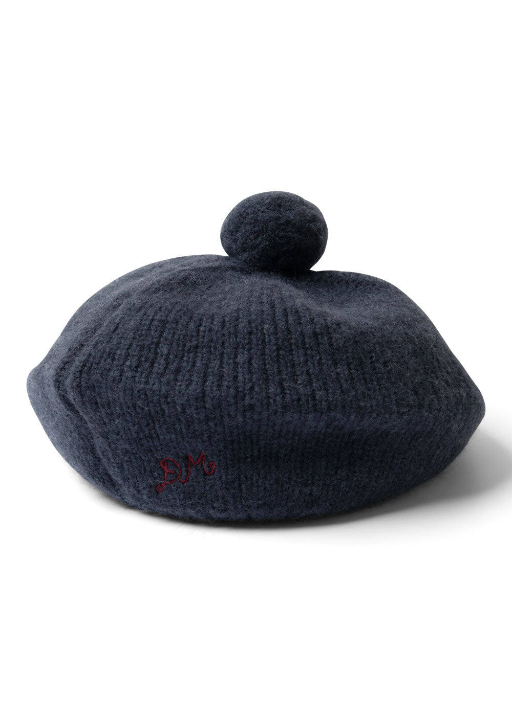 Damson Madder Knitted Pom Pom Beret - Navy
