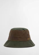 Barbour Brackley waxed bucket hat in olive with contrast bark brown crown band