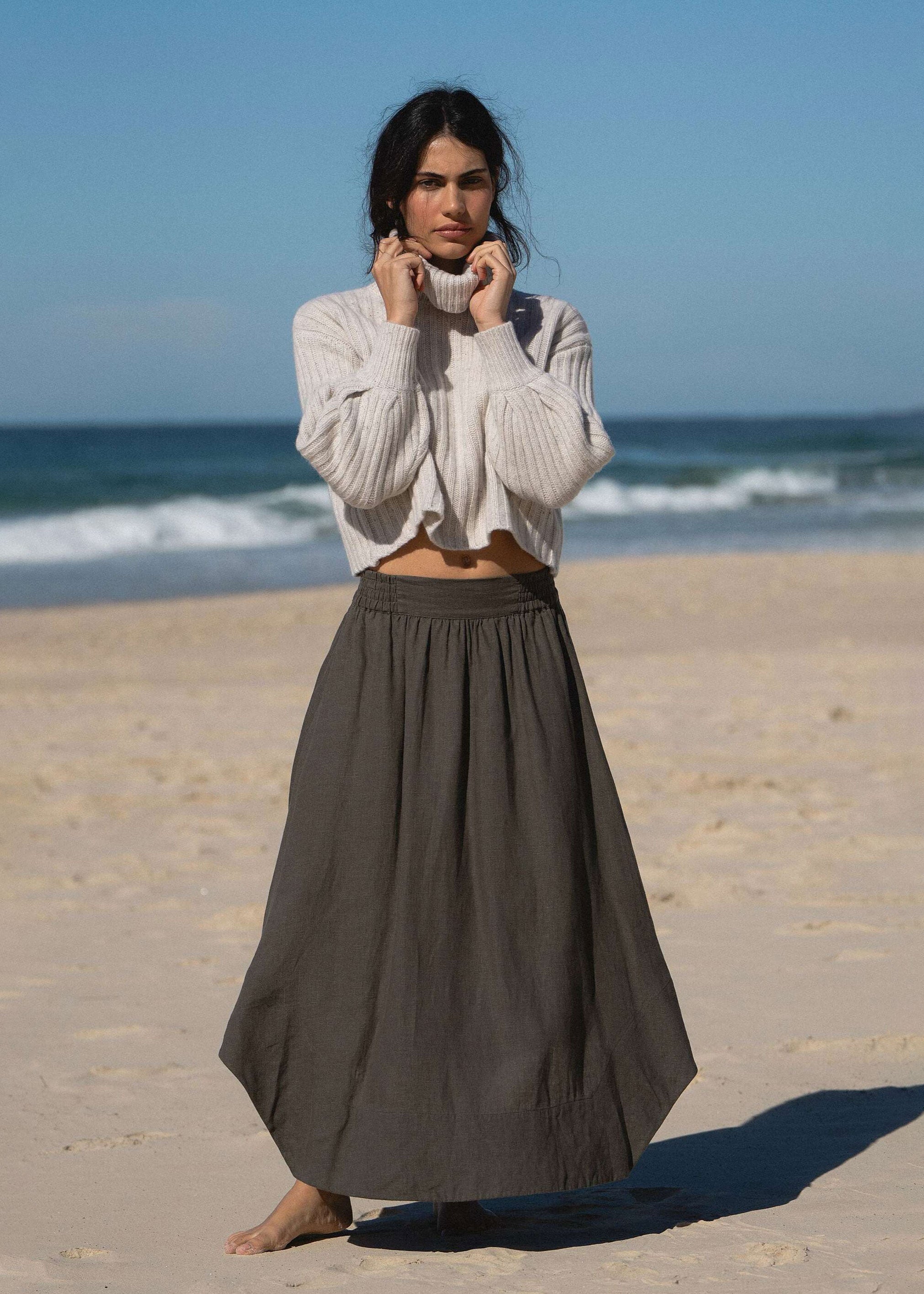 Lilly Pilly Hannah Linen Skirt - Khaki