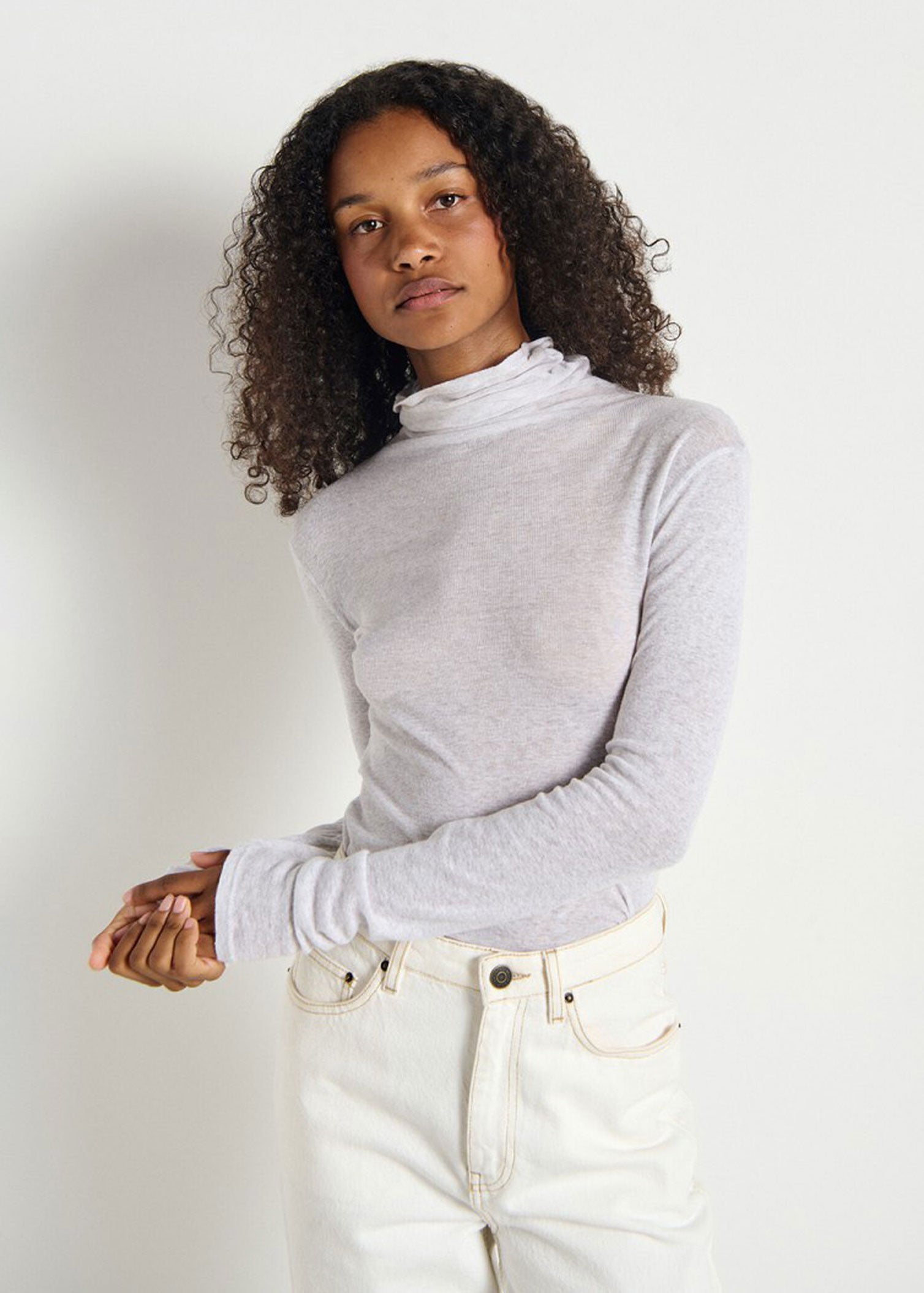 American Vintage Massachusetts Roll Neck T-Shirt - Heather Grey