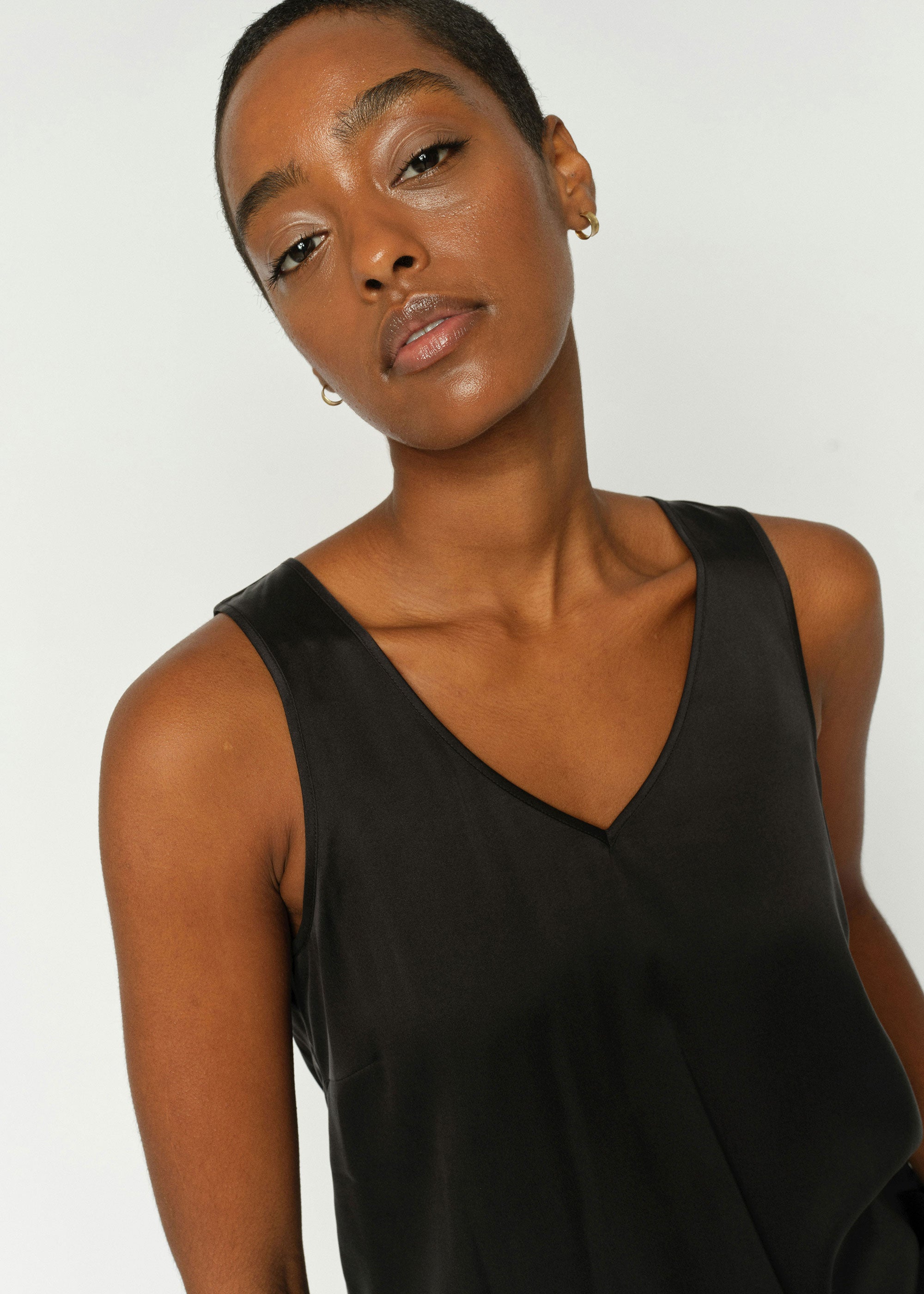 MOS MOSH MMAstrid V-Neck Silk Tank Top - Black