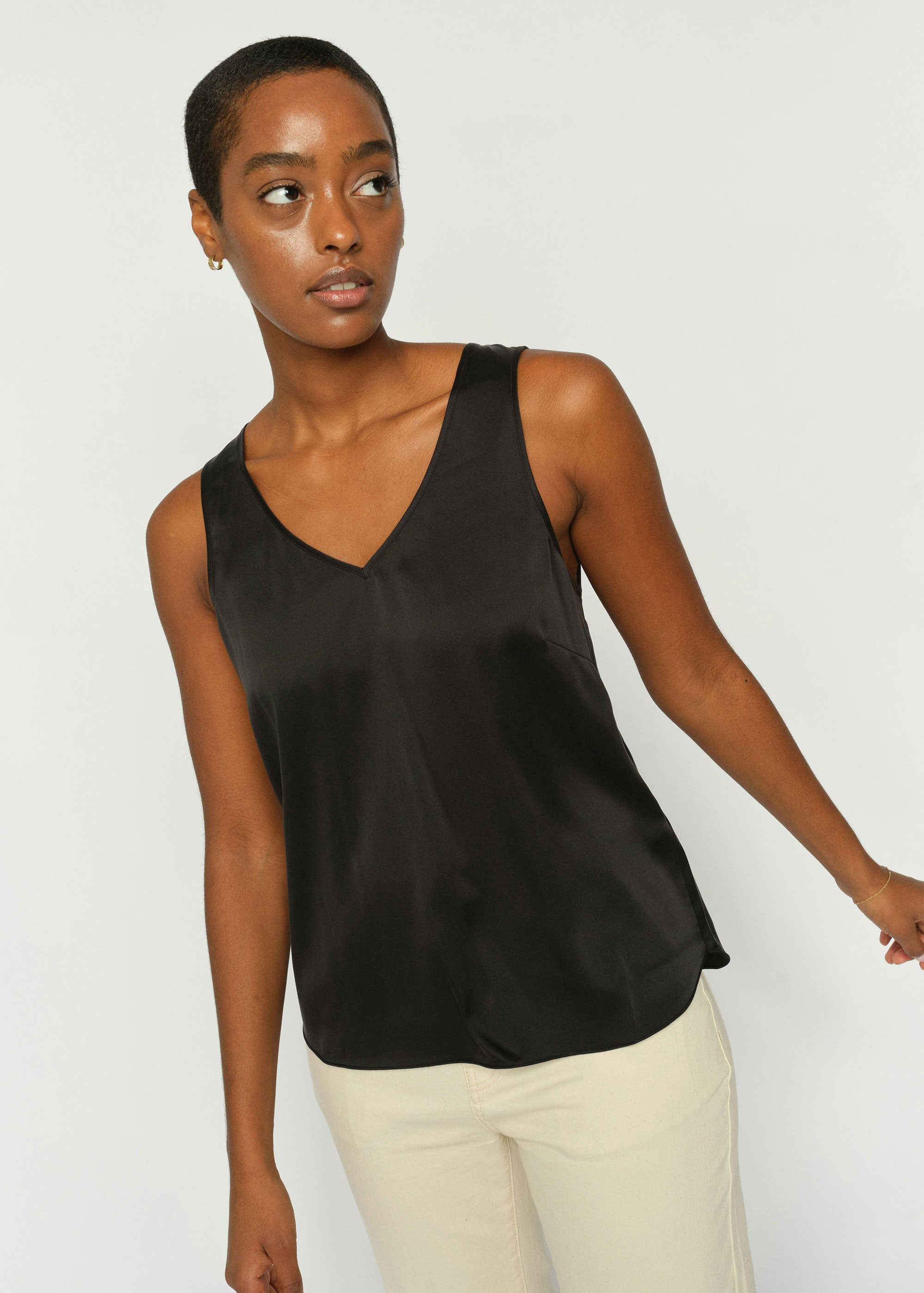 MOS MOSH MMAstrid V-Neck Silk Tank Top - Black