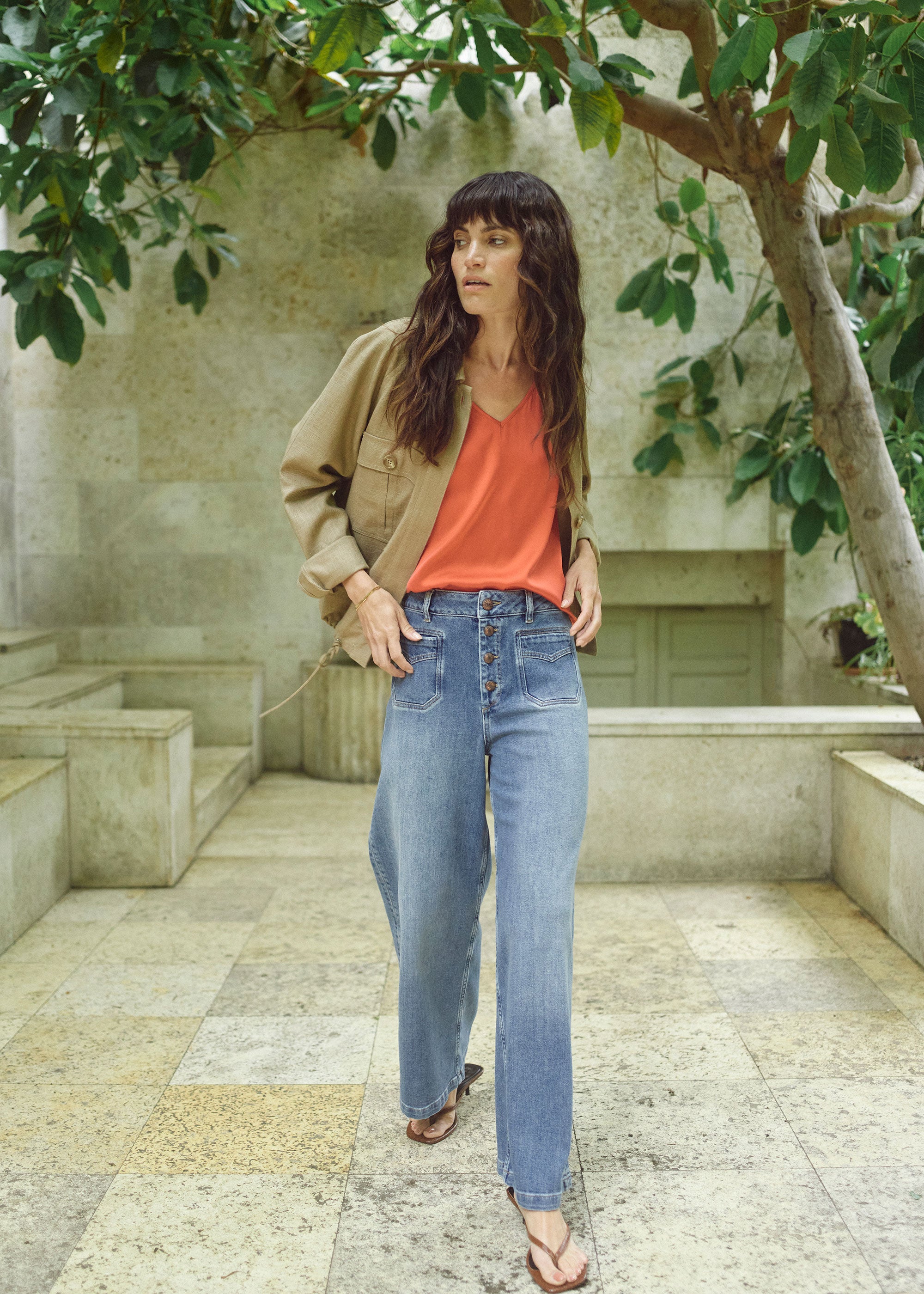 MOS MOSH MMAstrid V-Neck Silk Tank Top - Spicy Orange