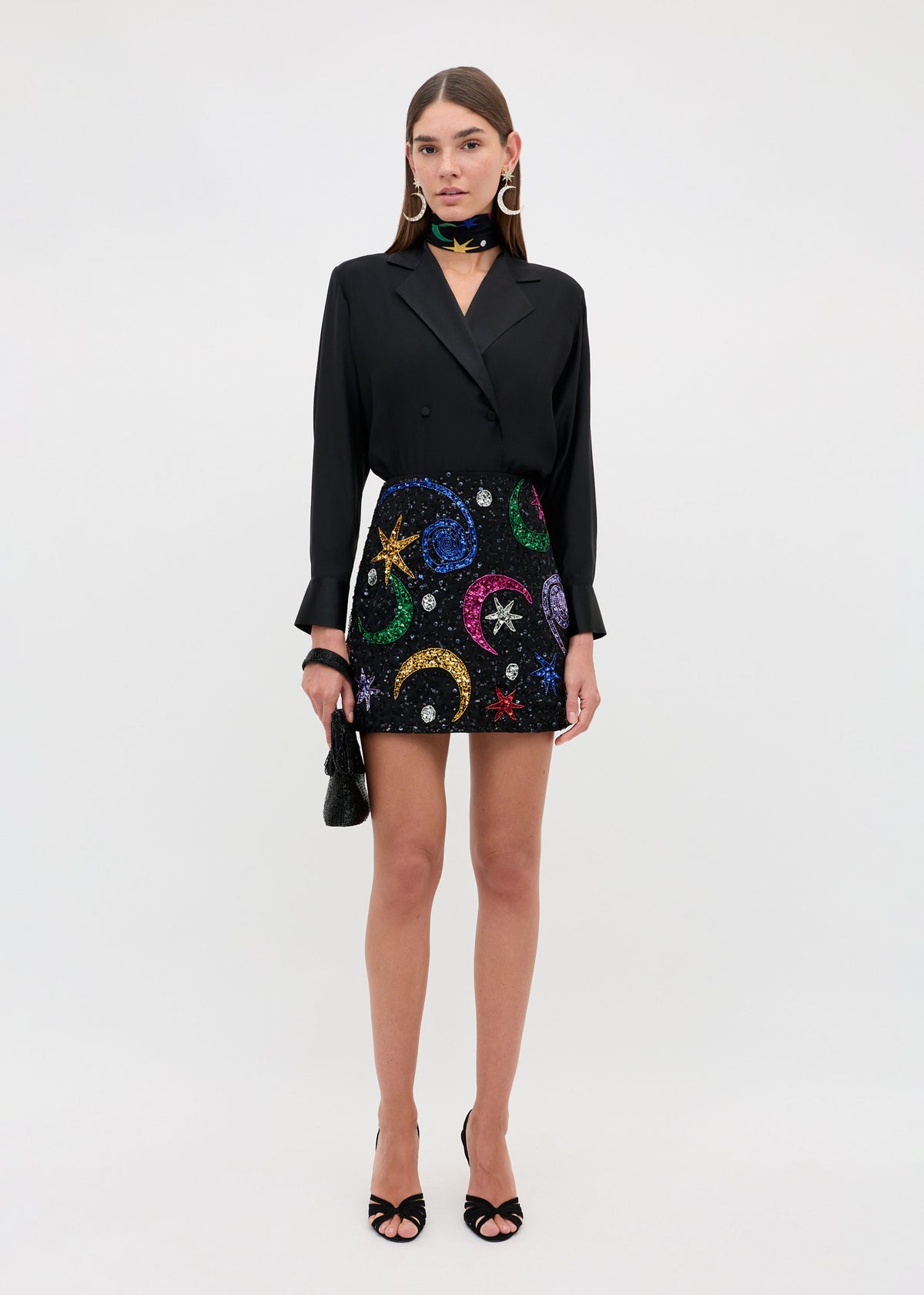 Rixo Minna Skirt - Starry Moon Embellishment Black
