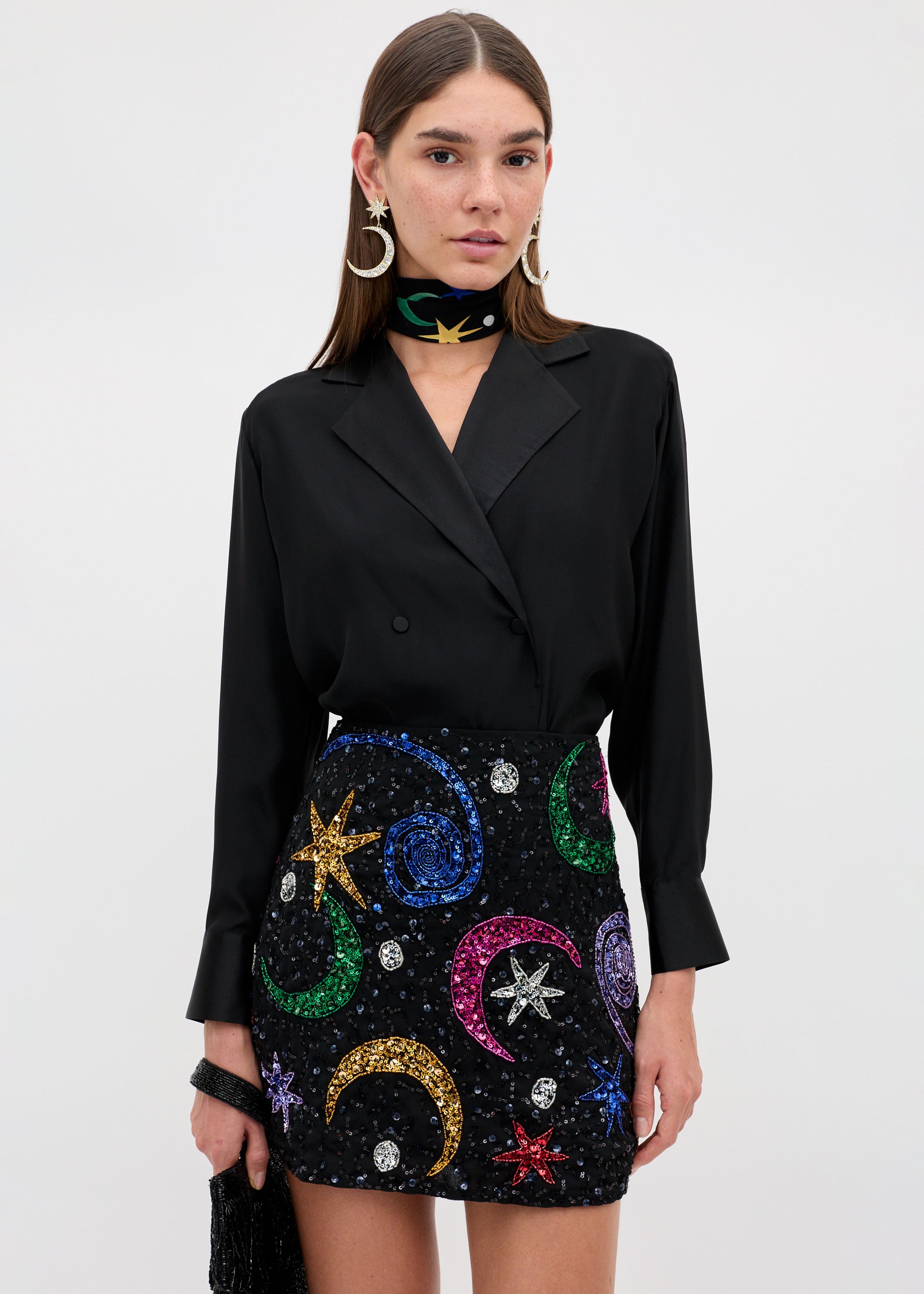 Rixo Minna Skirt - Starry Moon Embellishment Black