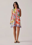 NOIB Harper mini dress in summer zest print, A-line linen with lemon and lobster motif