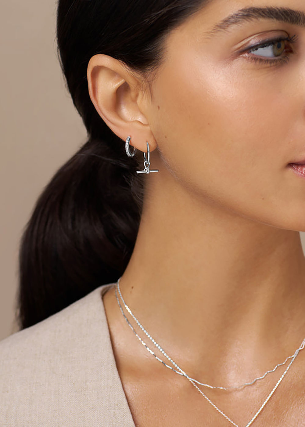 Orelia Dainty T-Bar Knot Hoop Earrings - Silver