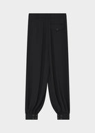 Flat back view with a single flap pocket and button-fastened ankle cuffs