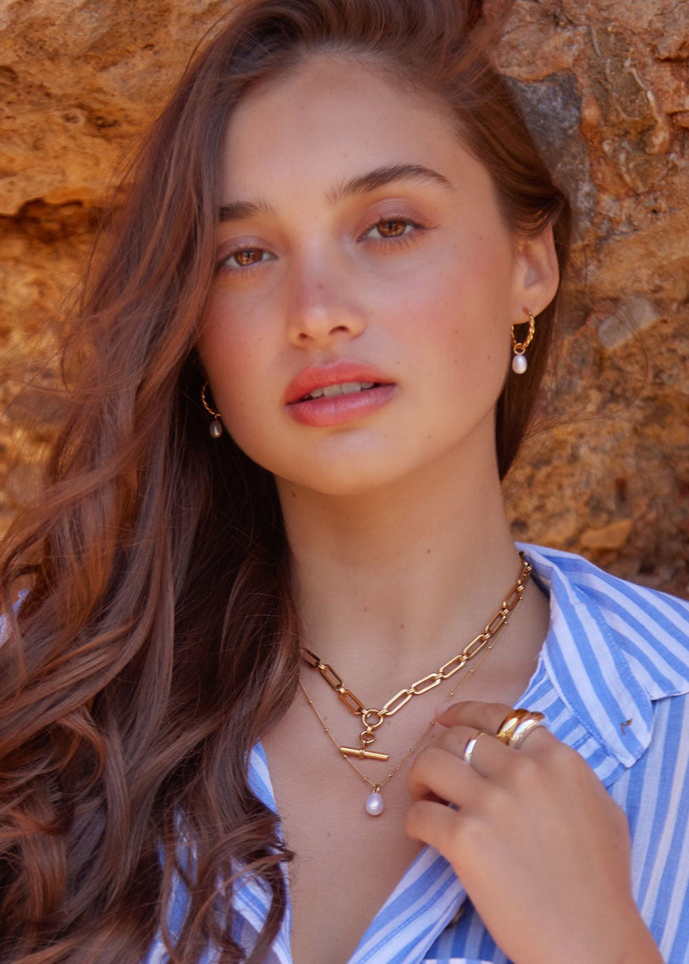 Orelia LUXE Linear Link T-Bar Necklace - Gold