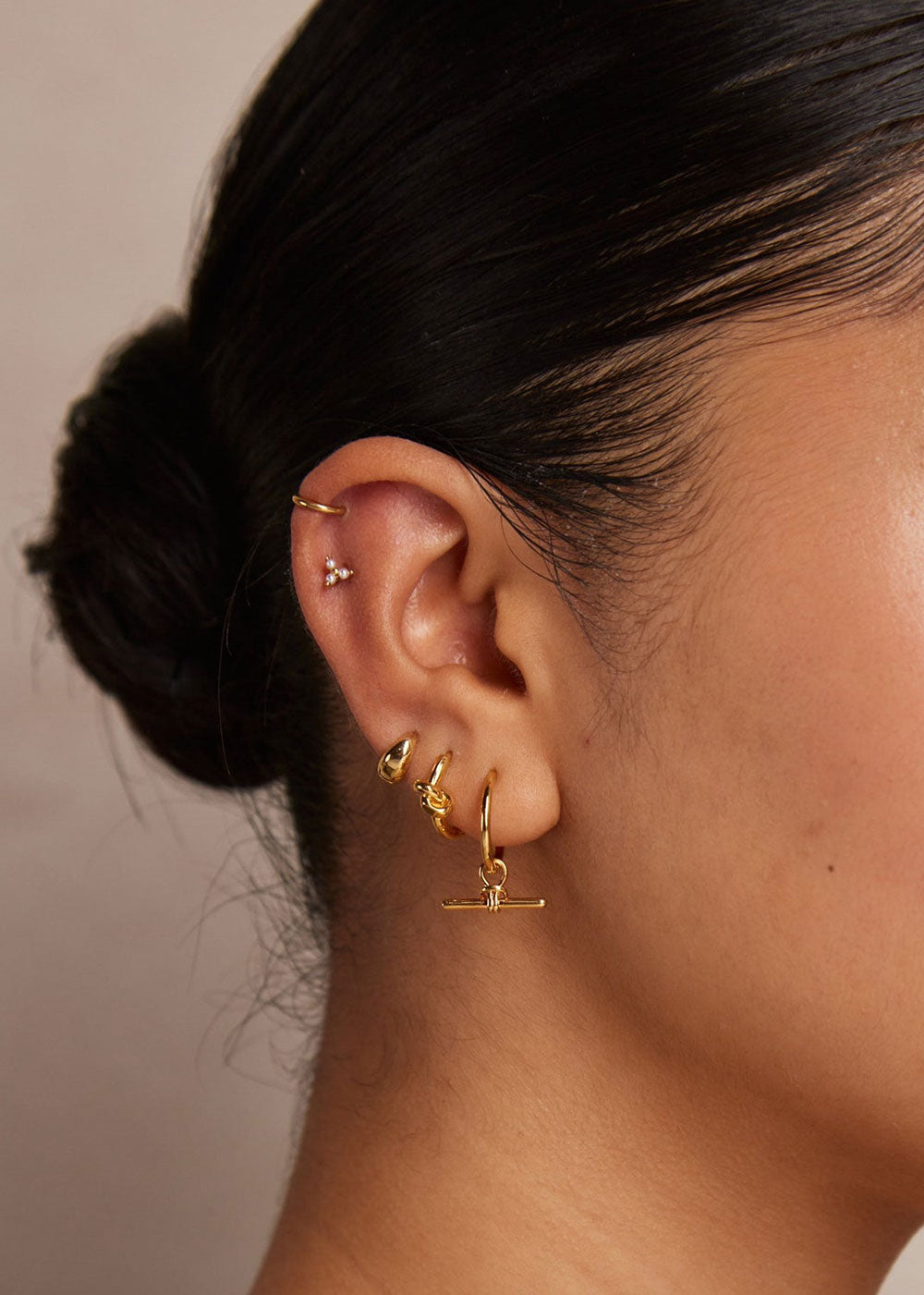 Orelia Dainty T-Bar Knot Hoop Earrings - Gold