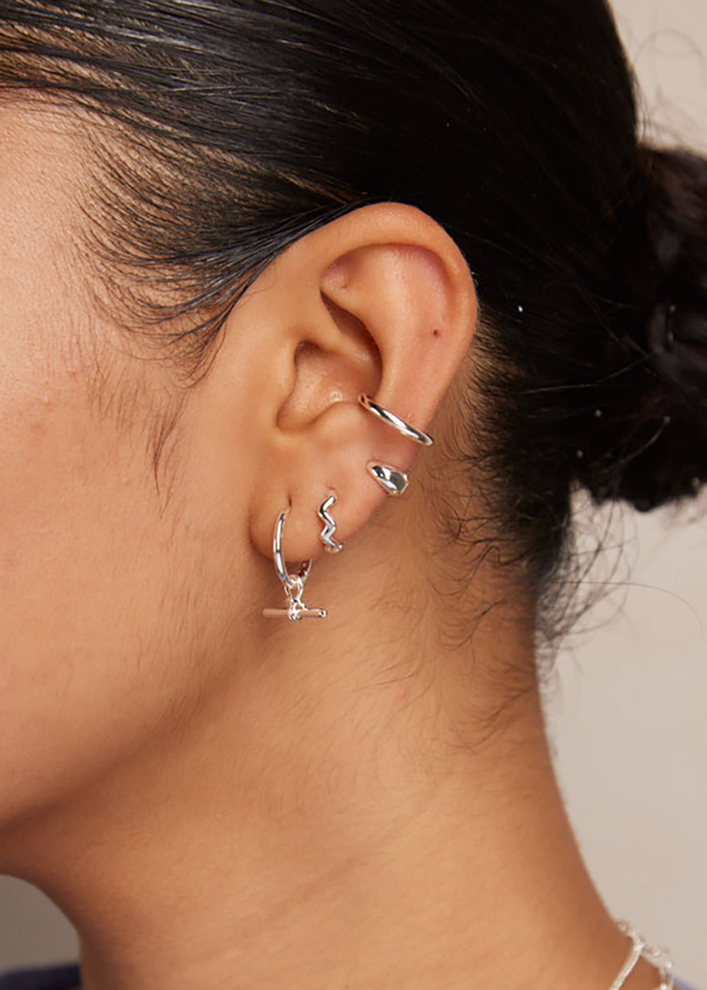 Orelia Dainty T-Bar Knot Hoop Earrings - Silver