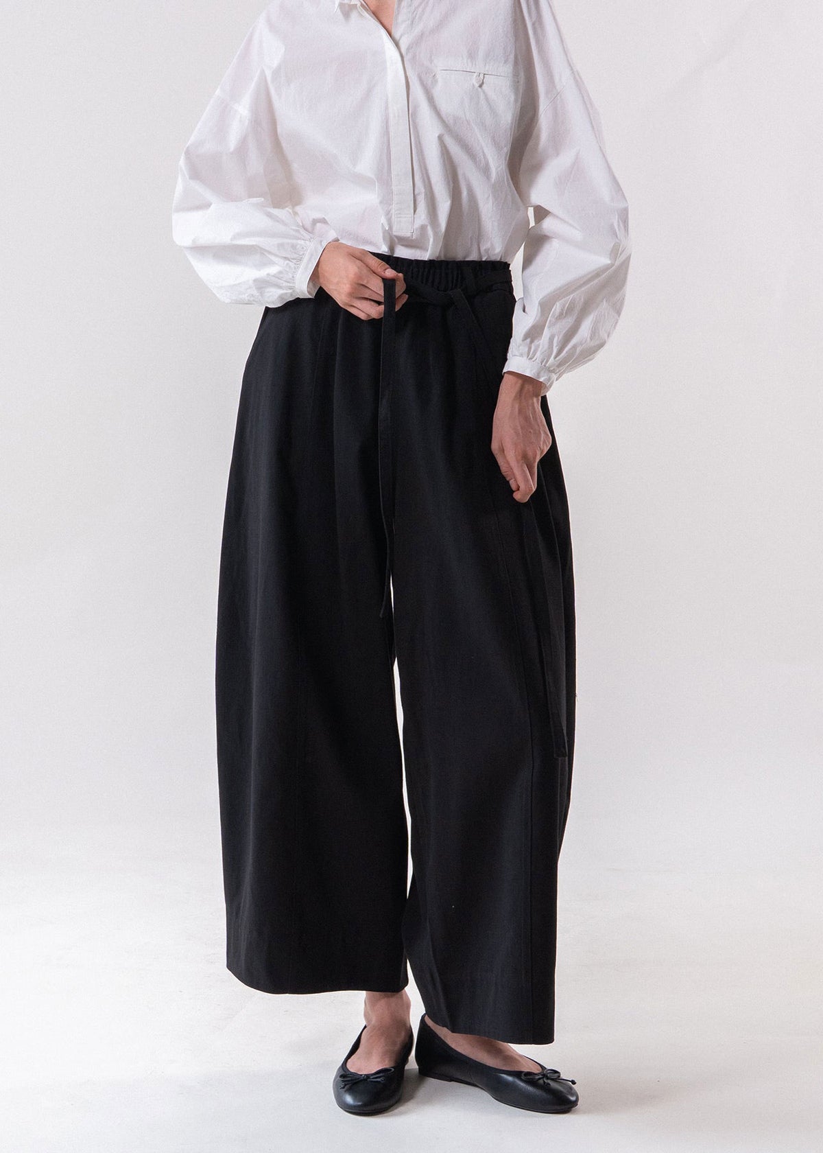 Emin and Paul Black Belted Relax Wide Trousers - Black