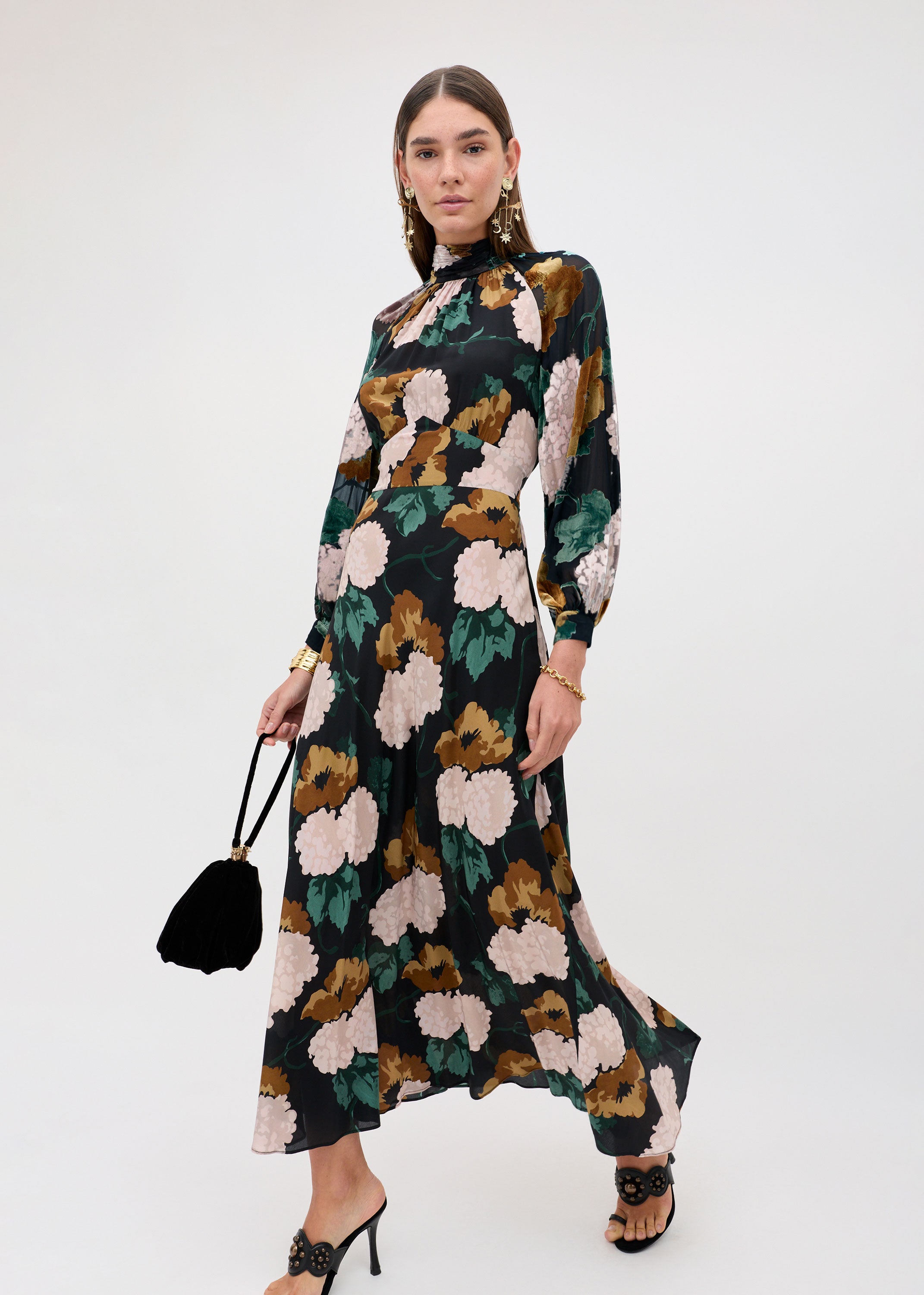 Rixo Paige Dress - Hydrangea Floral Charcoal