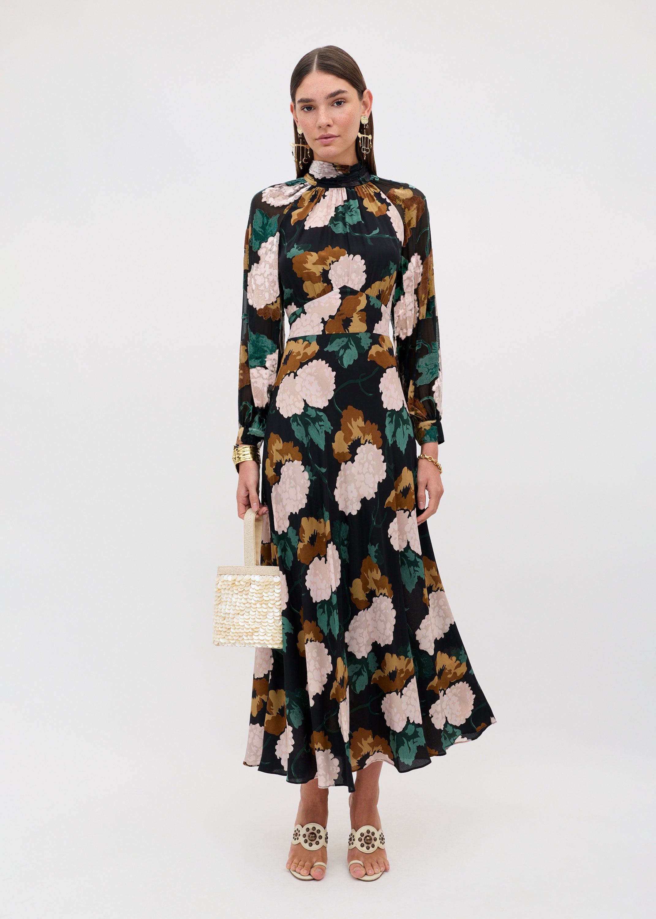 Rixo Paige Dress - Hydrangea Floral Charcoal