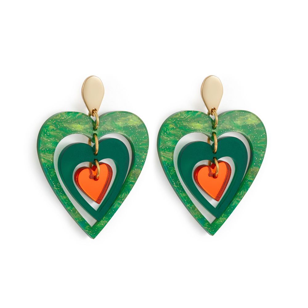 Toolally - Pop Hearts Earrings - Orange & Green