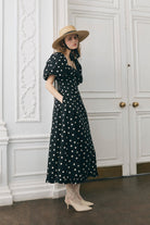 Full-length view, A-line skirt drape from the waist seam