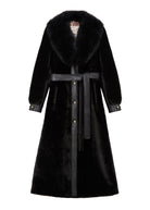 Front view, leather-look placket, cuff straps and gold snap buttons down the front