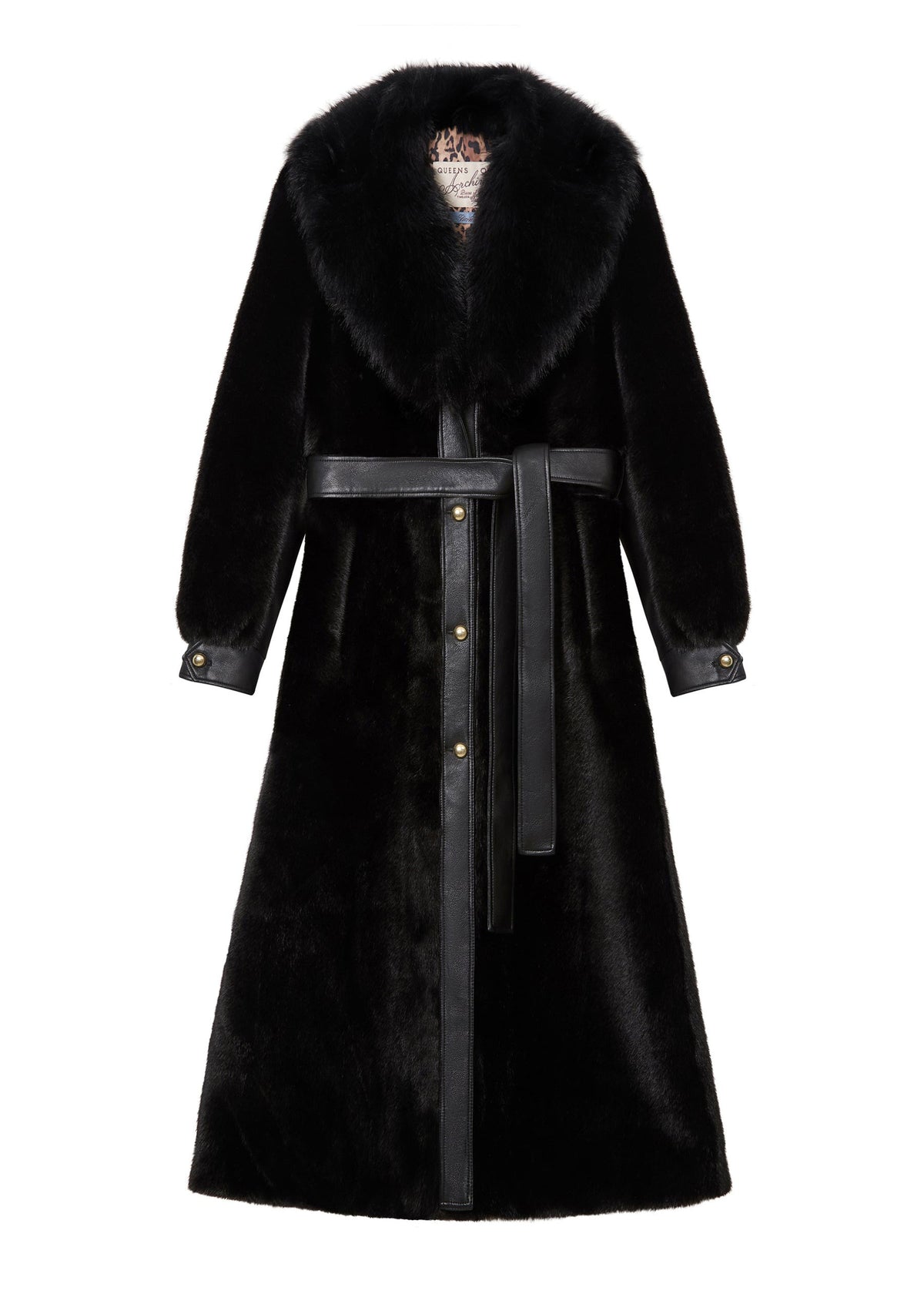 Queens of Archive Front view, leather-look placket, cuff straps and gold snap buttons down the front