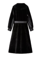 Back view, belt across the waist and leather panels at the underarm seams