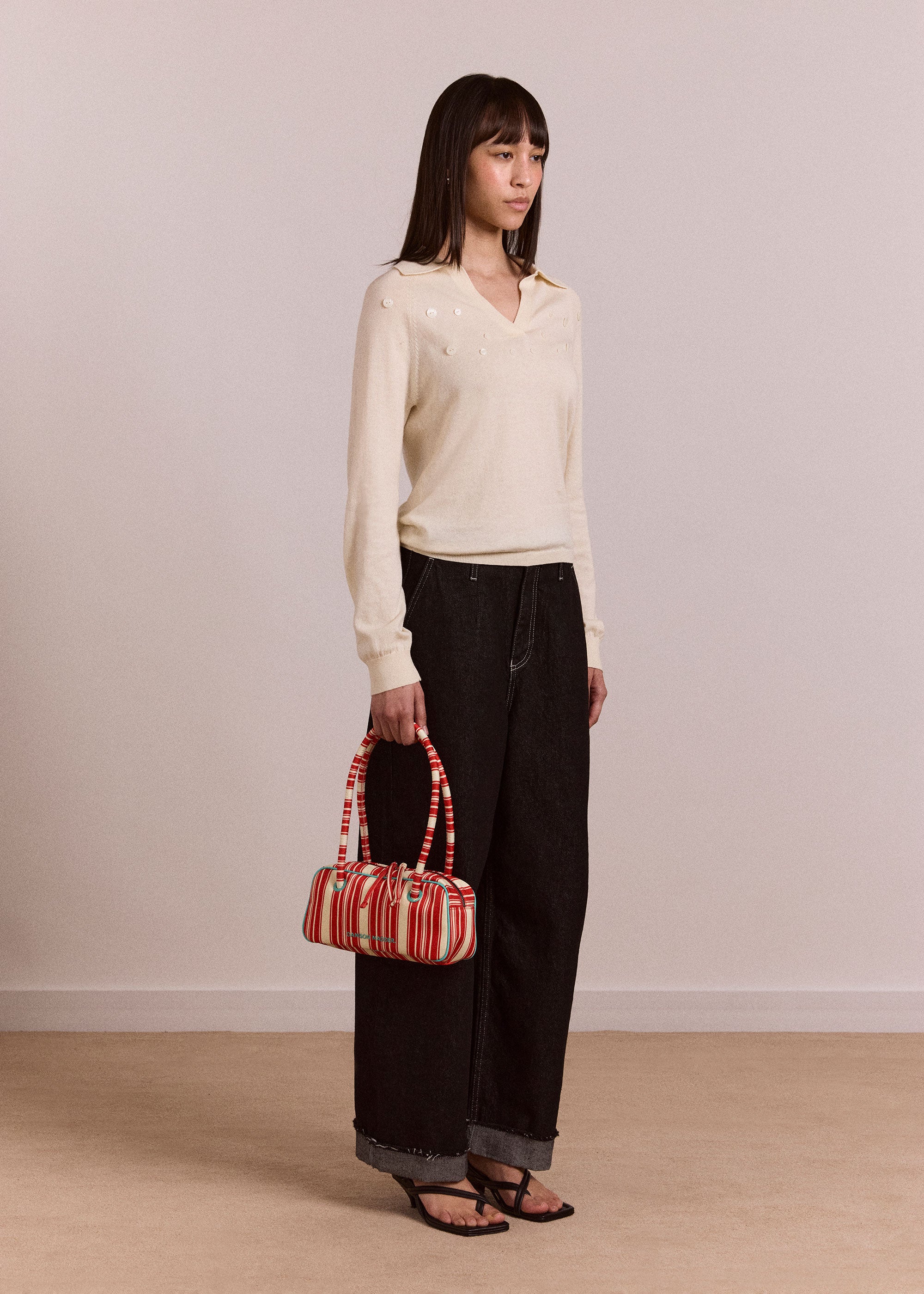 Damson Madder Renne Bowler Bag - Cherry Deck Chair Stripe