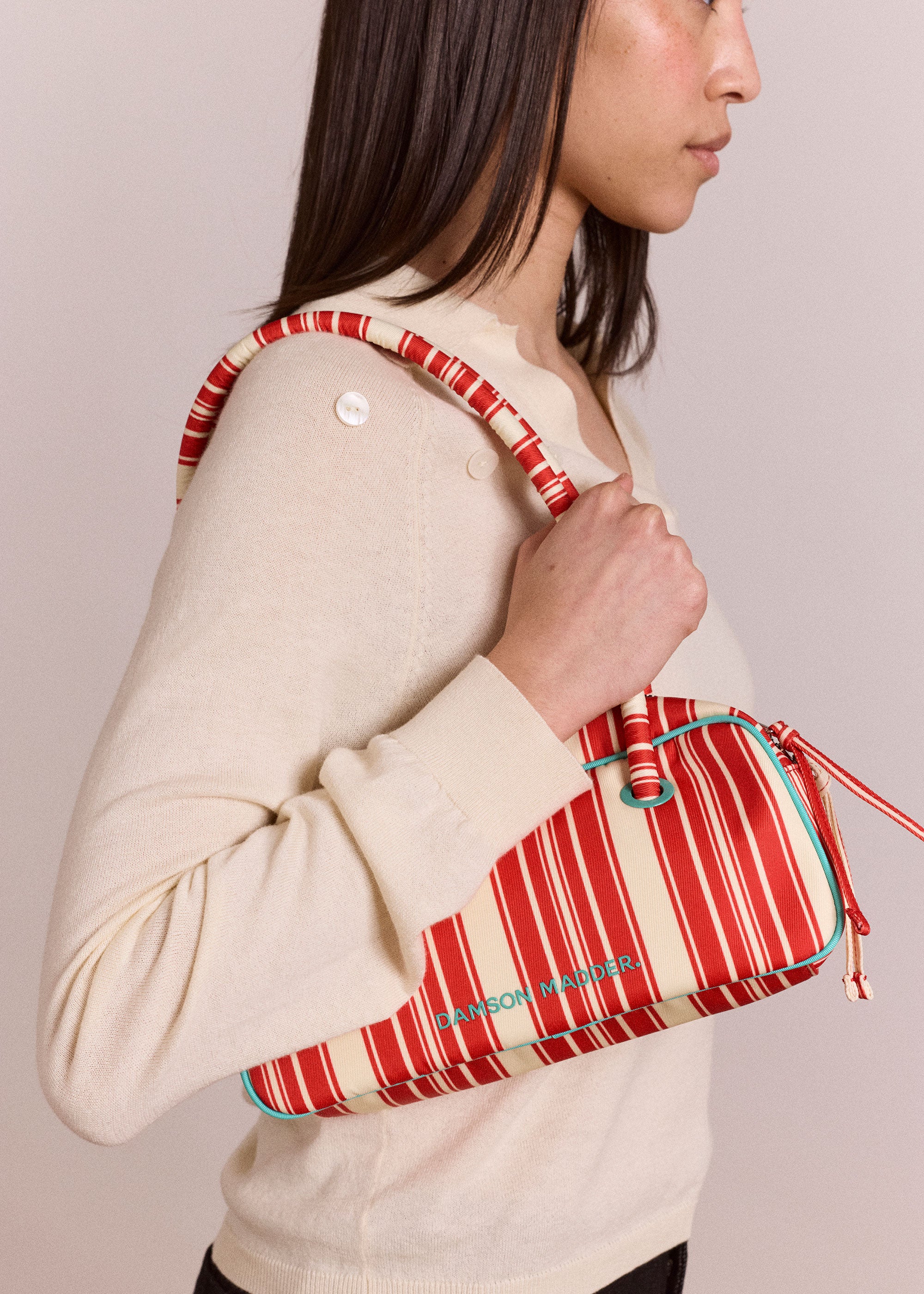 Damson Madder Renne Bowler Bag - Cherry Deck Chair Stripe