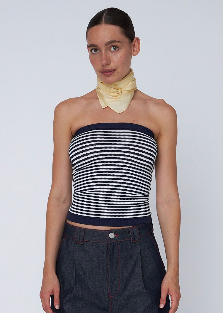 Stella Nova Knit Tube Top - Navy/ Creme Stripes