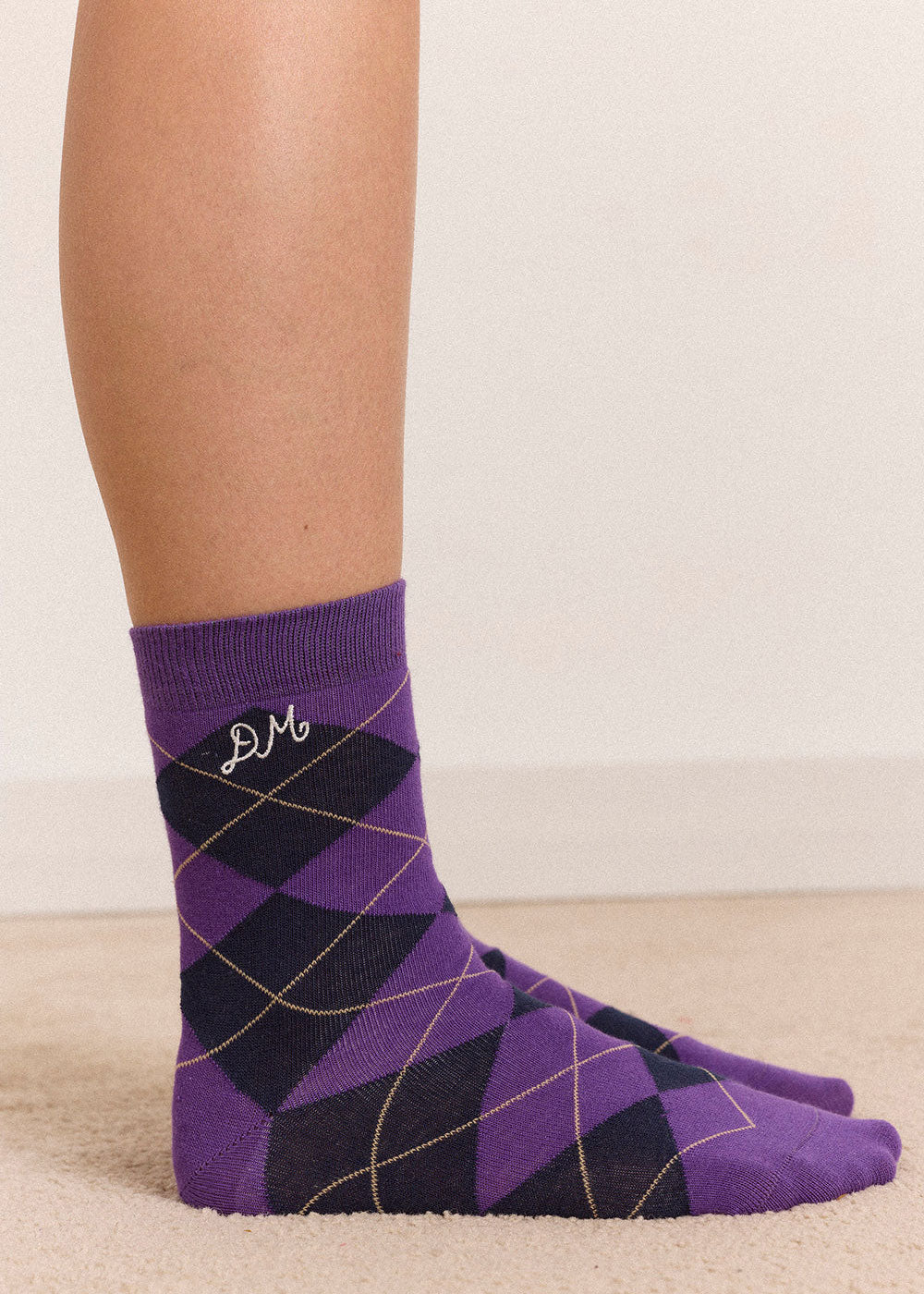 Damson Madder 2 Pack Socks - Olive & Purple Argyle