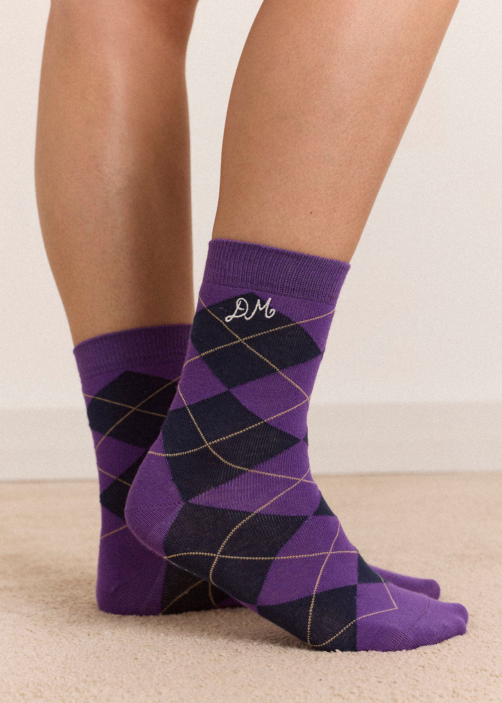 Damson Madder 2 Pack Socks - Olive & Purple Argyle