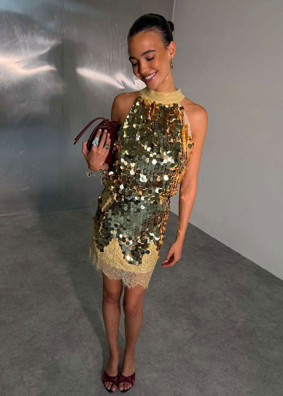 Never Fully Dressed Gold Sequin Lily Top