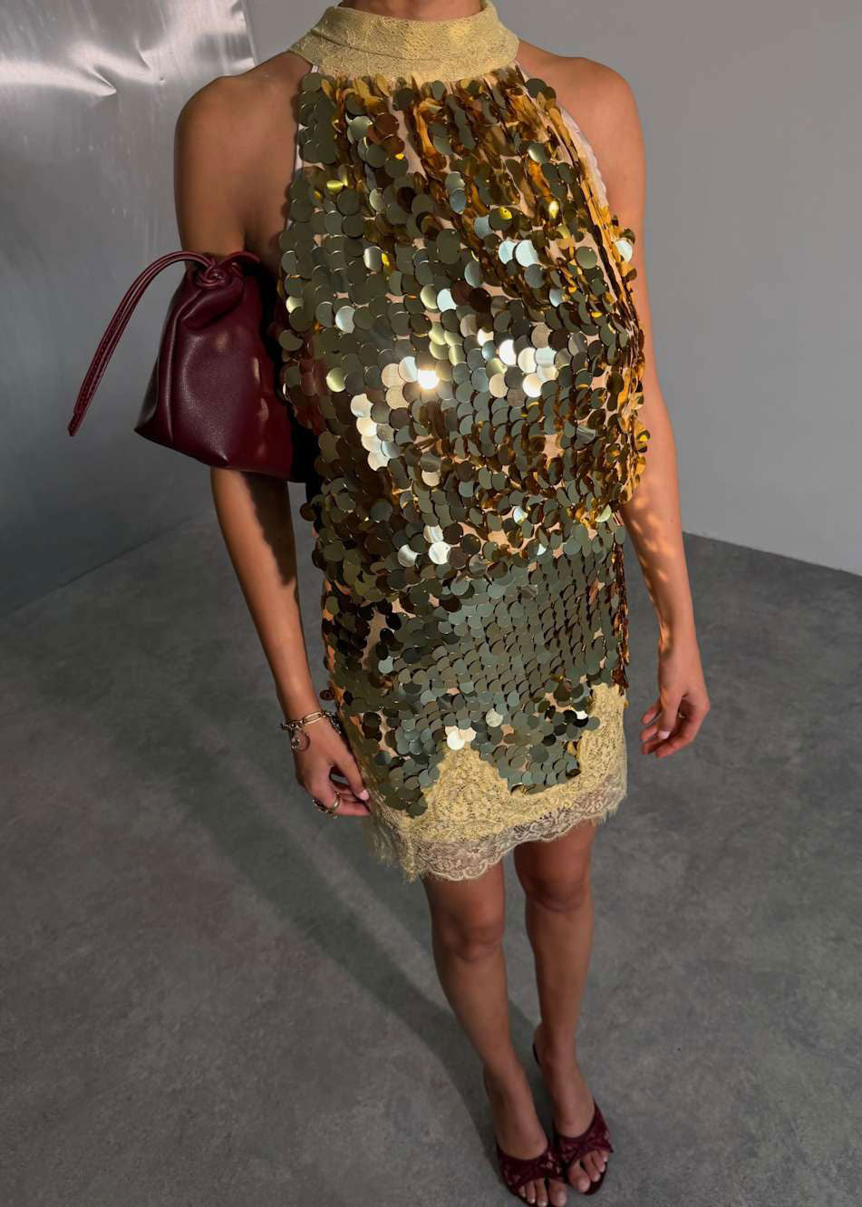 Never Fully Dressed Gold Sequin Lily Top