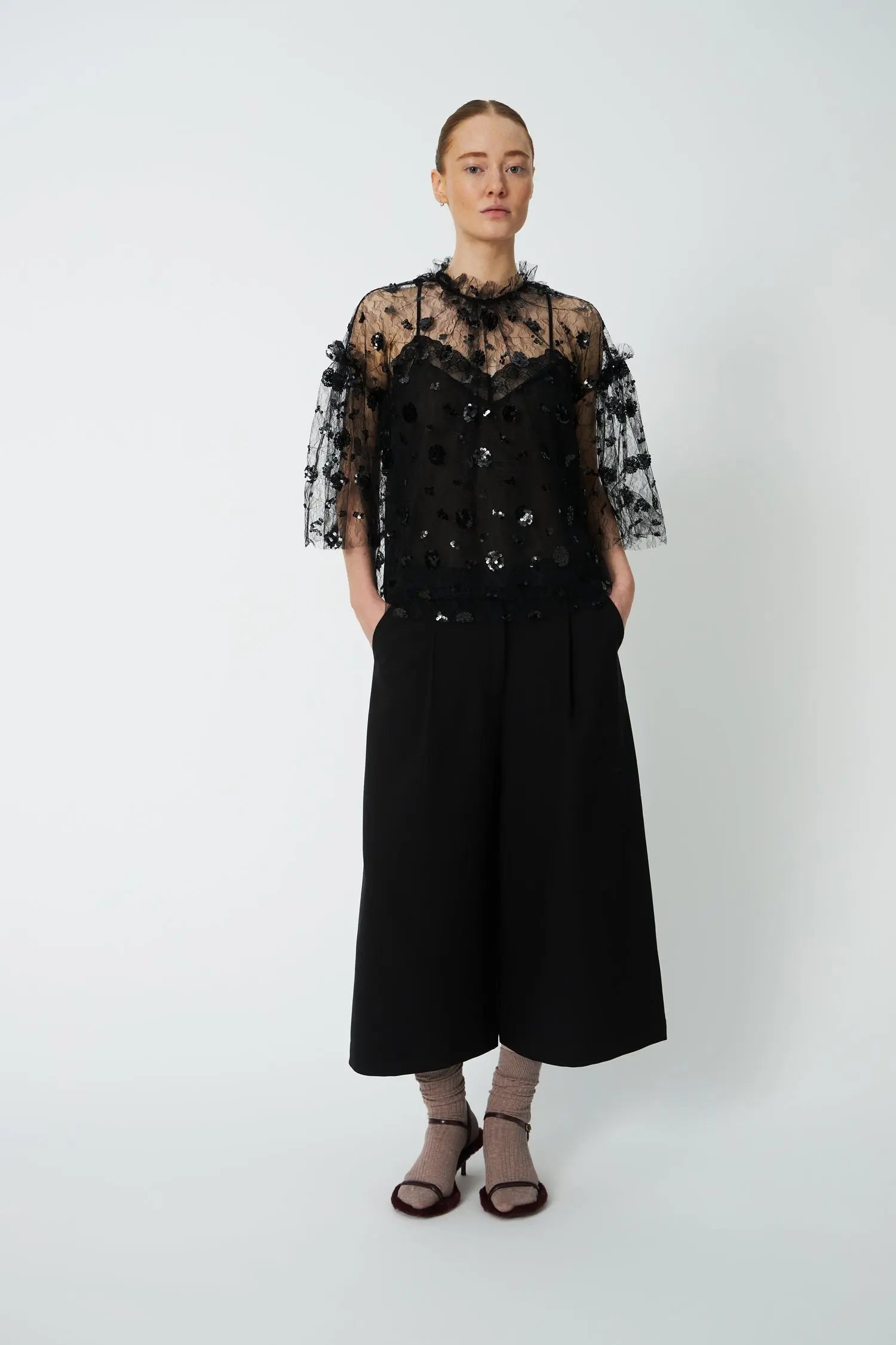 Stella Nova Sequins Mesh Blouse - Black