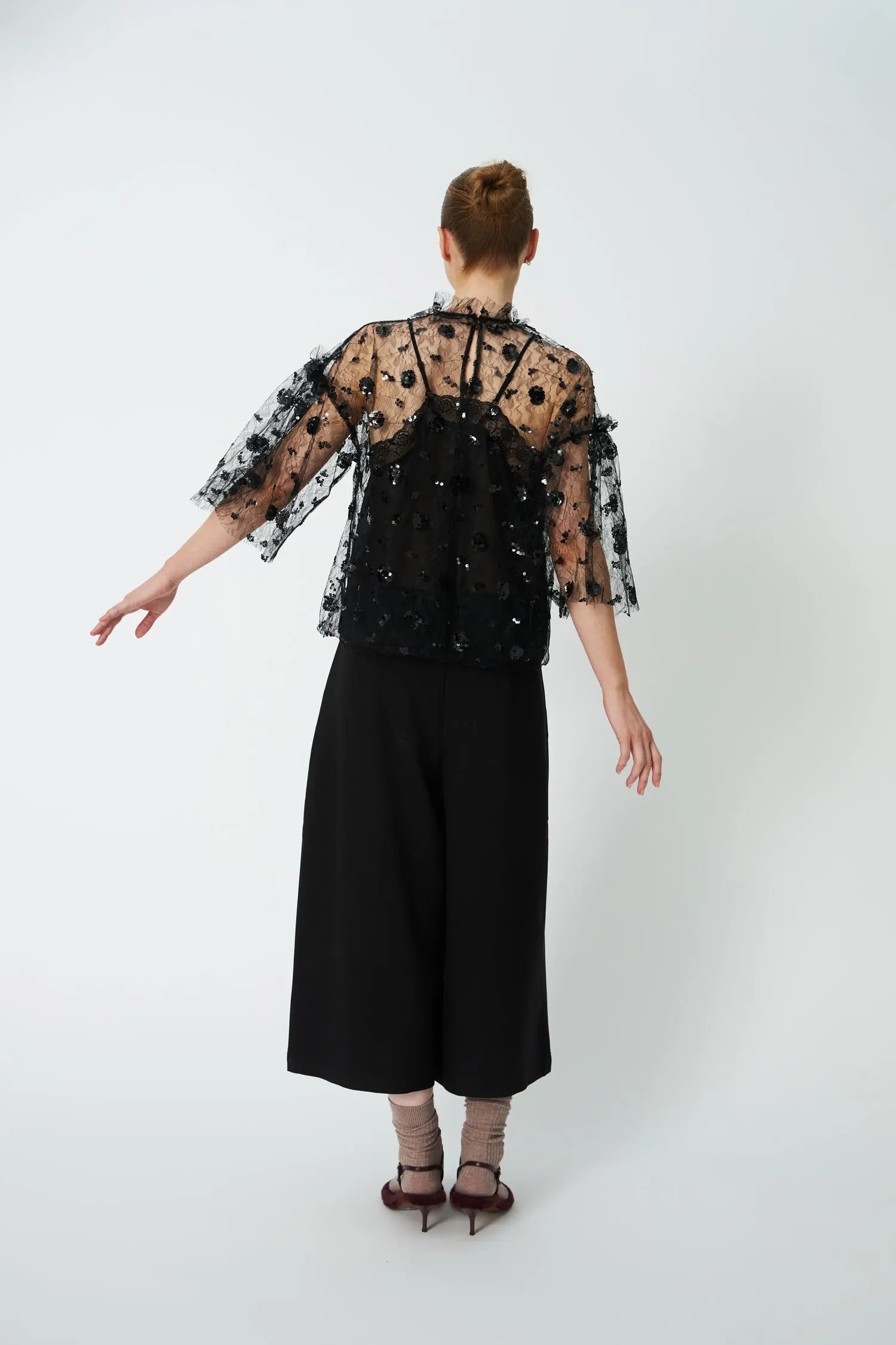 Stella Nova Sequins Mesh Blouse - Black