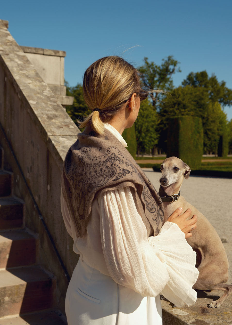 Lescarf Cashmere Paisley Scarf - Greige - 65cm