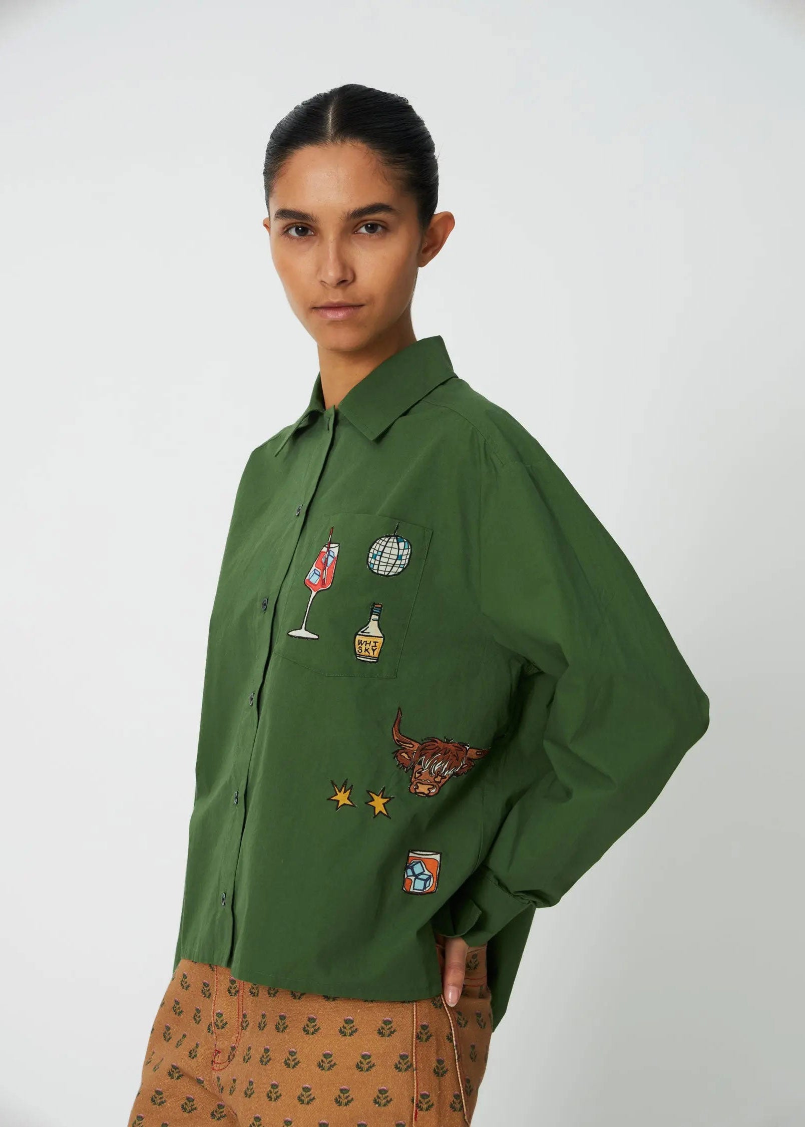 Stella Nova Small Embroidery Shirt - Green Leaf
