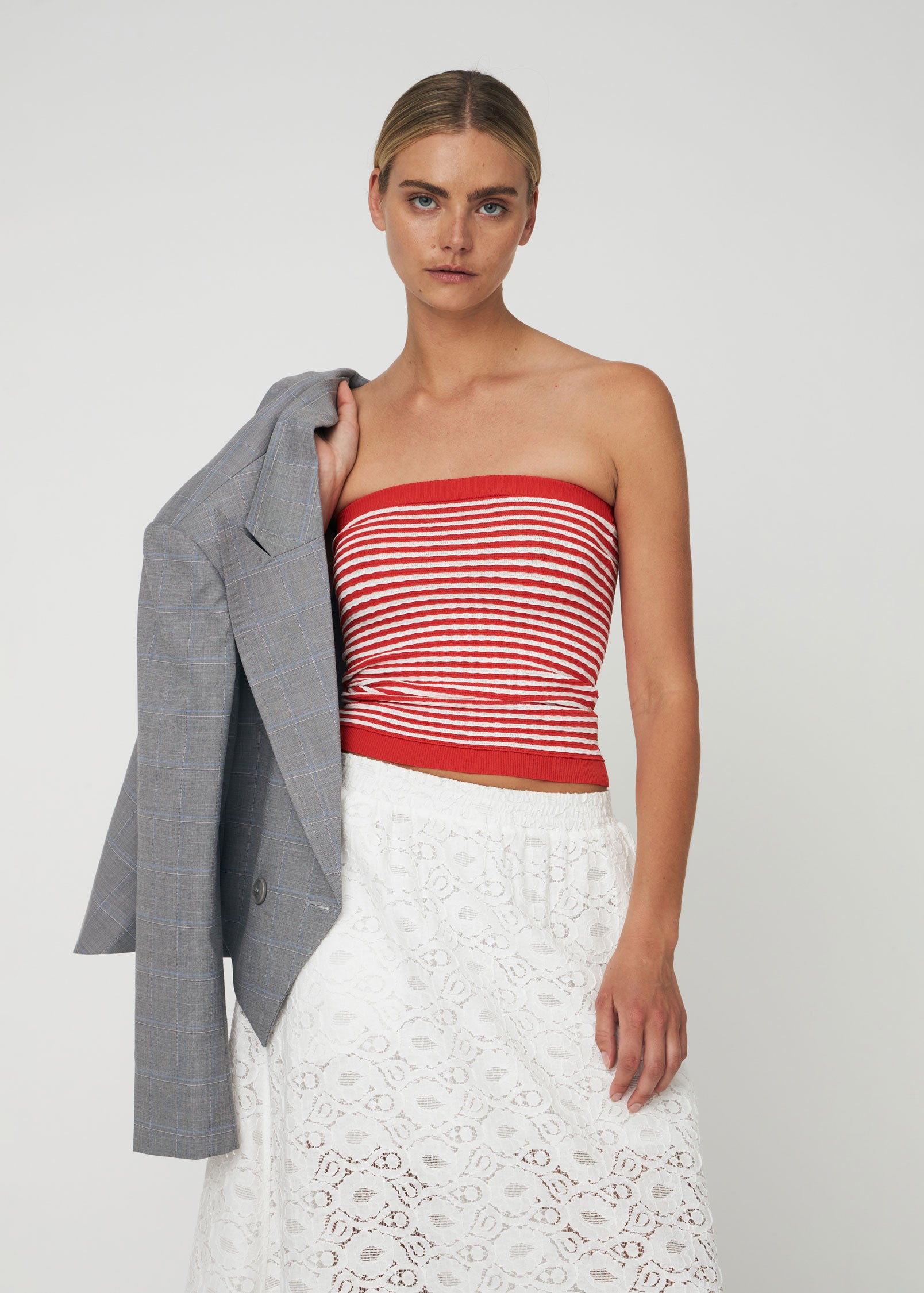 Stella Nova Knit Tube Top - Red/ Creme Stripes