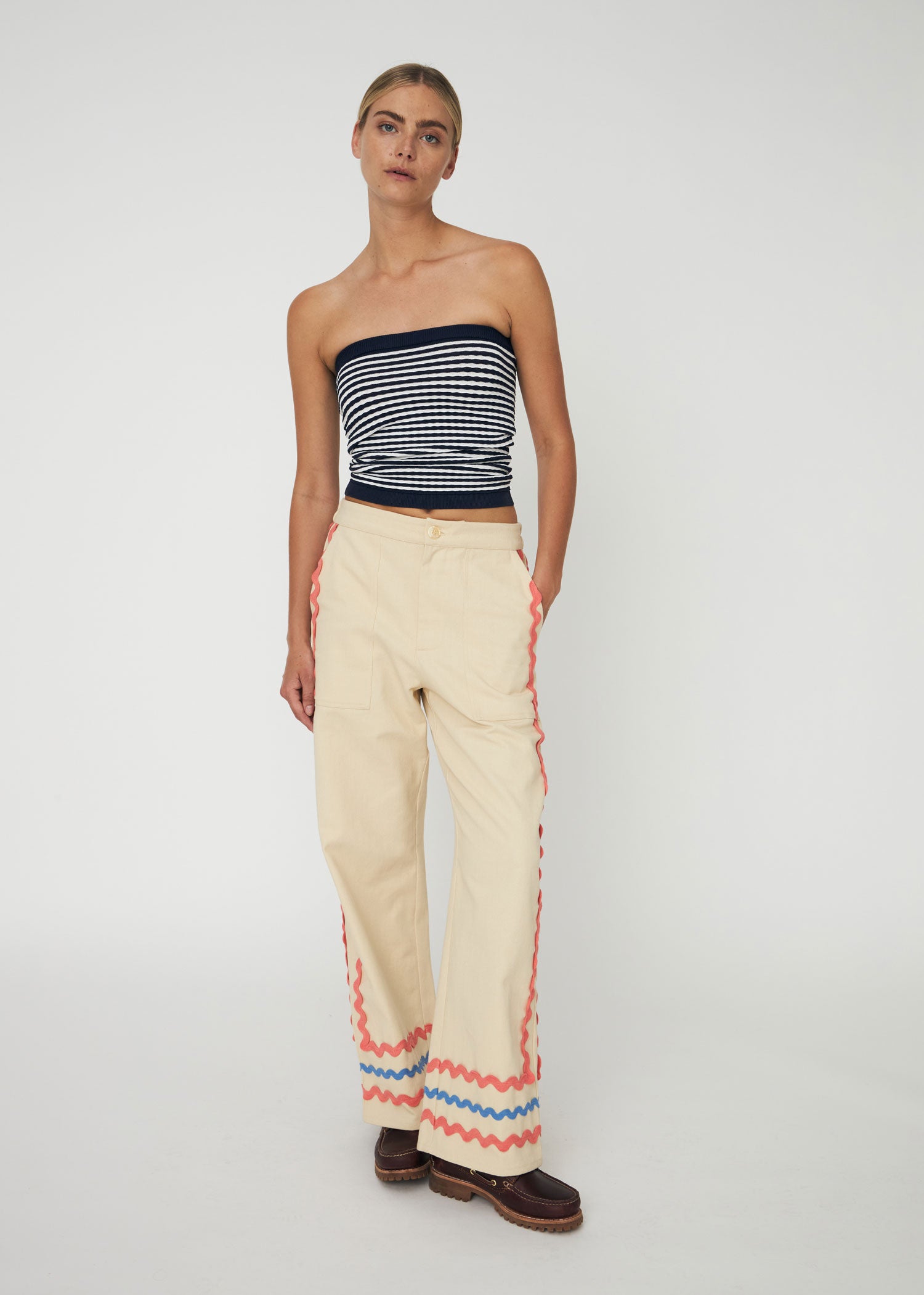 Stella Nova Knit Tube Top - Navy/ Creme Stripes