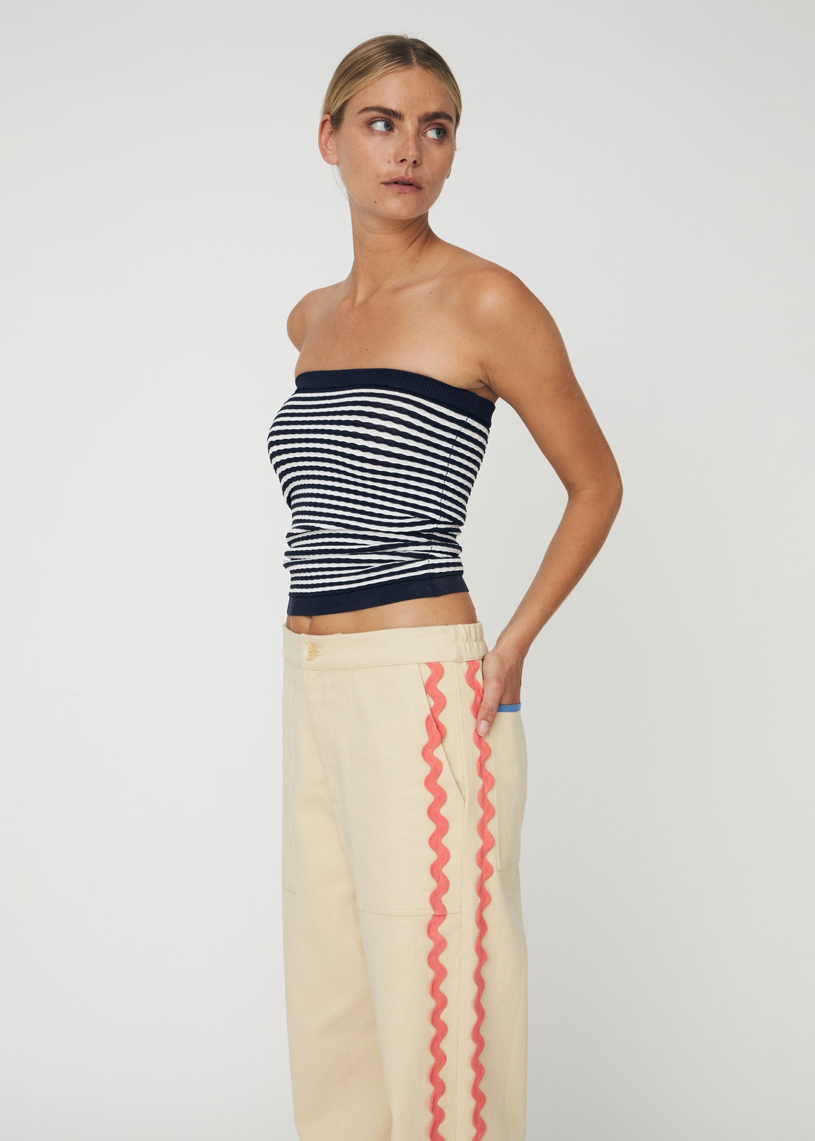 Stella Nova Knit Tube Top - Navy/ Creme Stripes