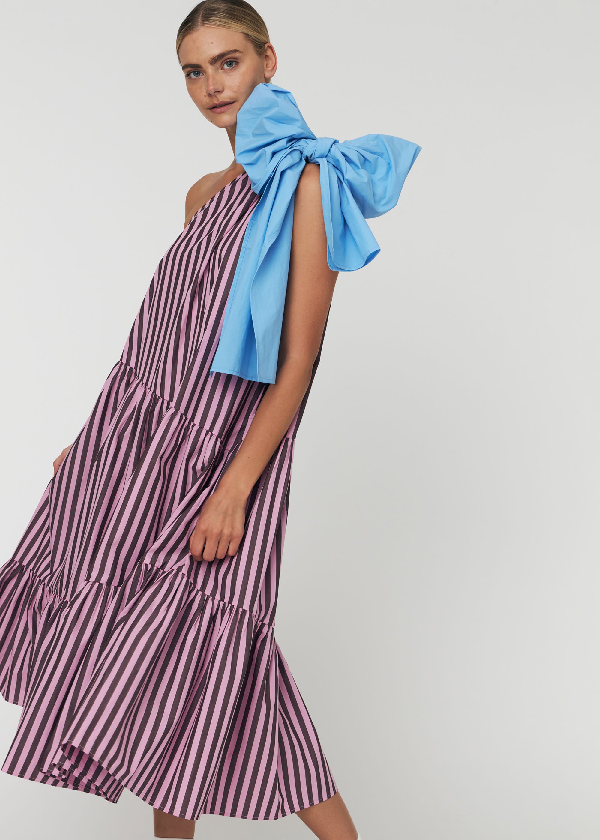 Stella Nova Striped Bow Midi Dress - Purple