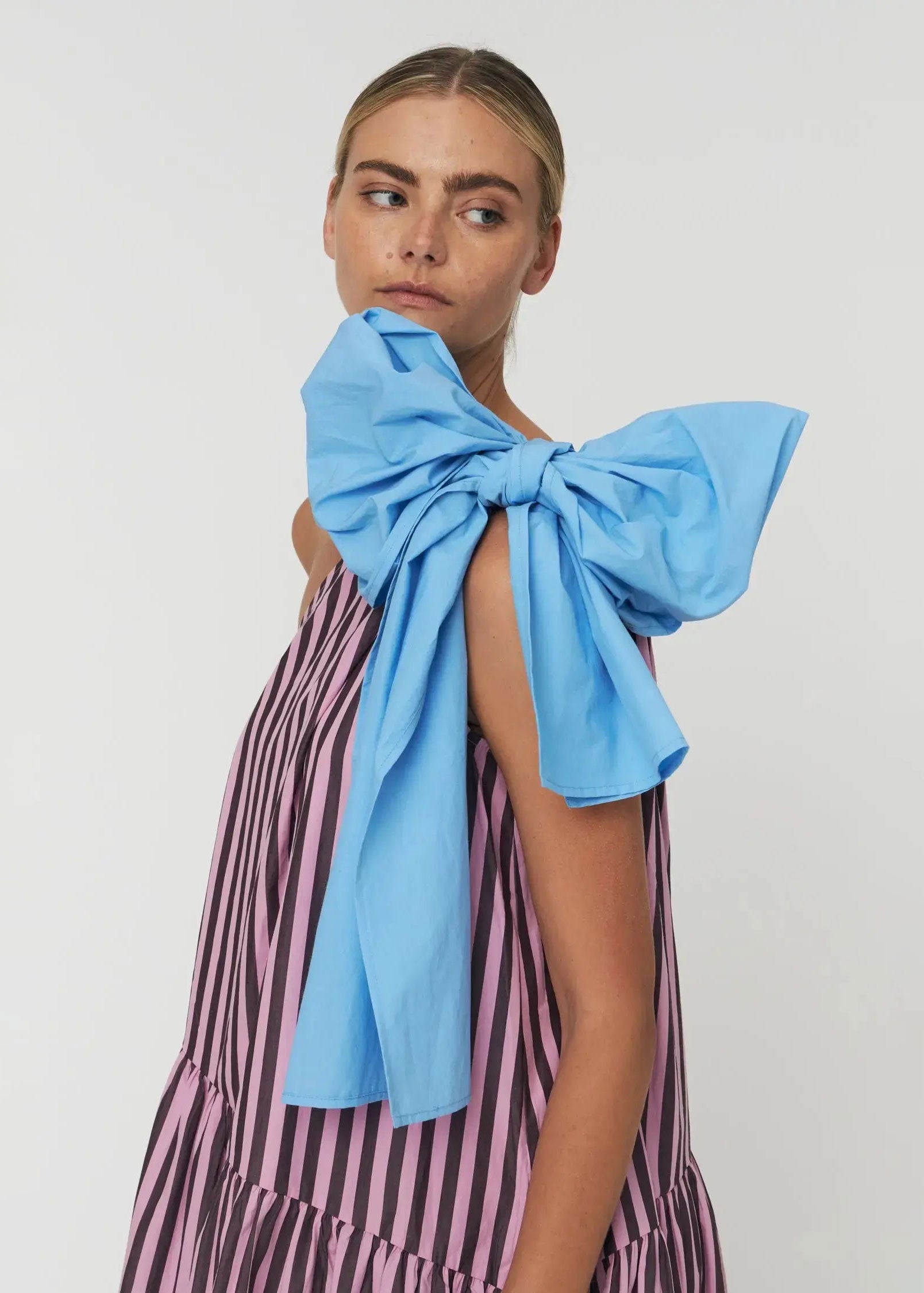 Stella Nova Striped Bow Midi Dress - Purple