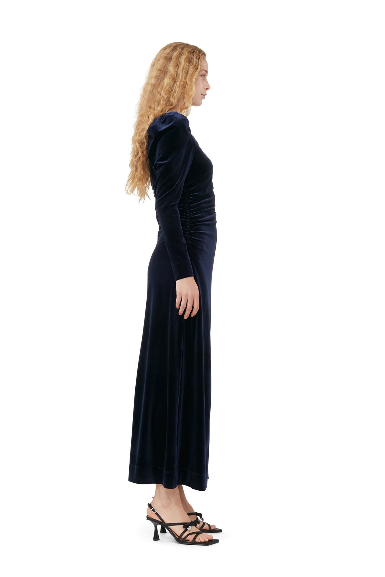 GANNI - Velvet Jersey Gathered Long Dress