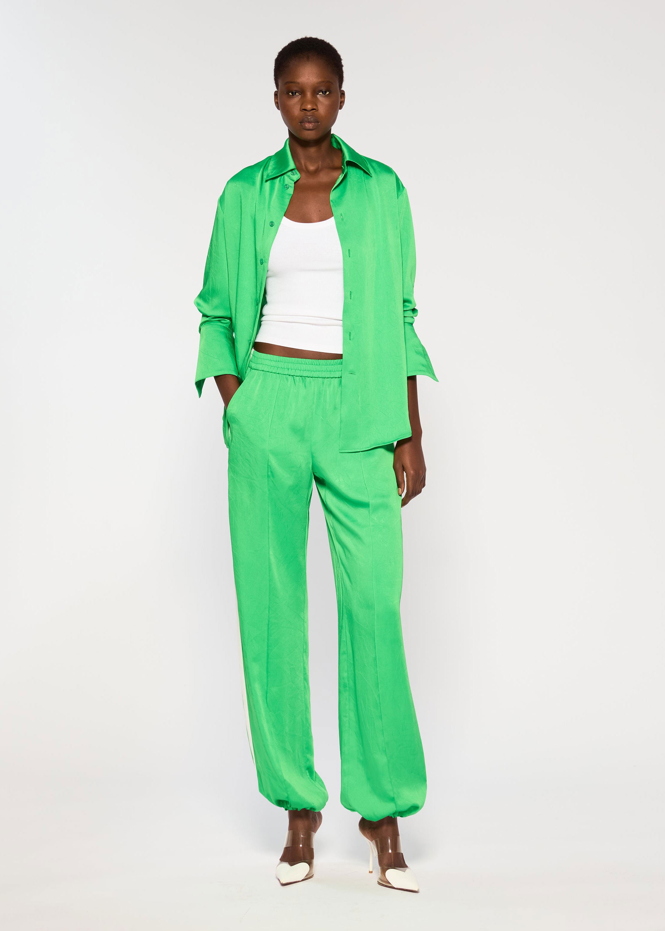 Serena Bute Crinkled Satin Serena Jogger - Classic Green