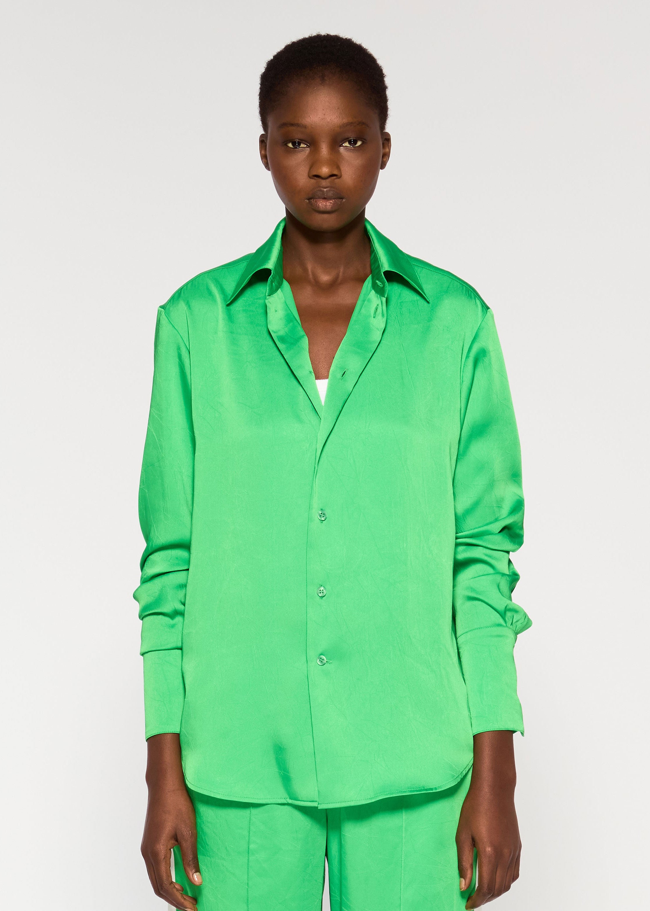 Serena Bute Crinkled Satin Paris Shirt - Classic Green