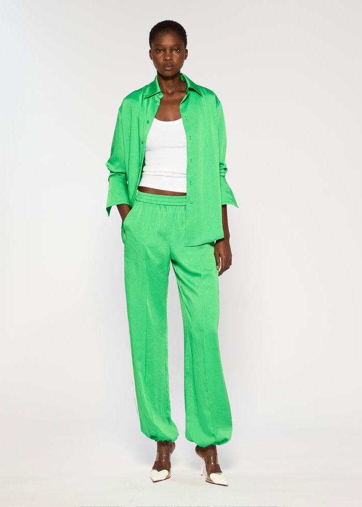 Serena Bute Crinkled Satin Paris Shirt - Classic Green