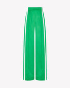 Flat view with the drawstring released, full-length wide-leg drape