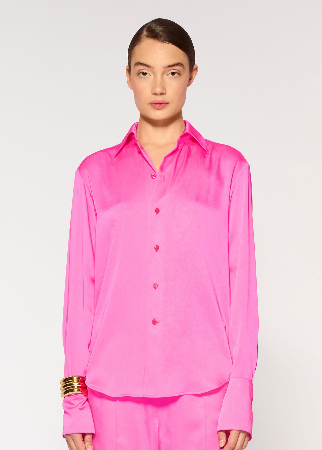 Serena Bute Crinkled Satin Paris Shirt - Shocking Pink