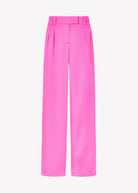 Front view of the wide-leg trouser, hook-and-bar waist closure