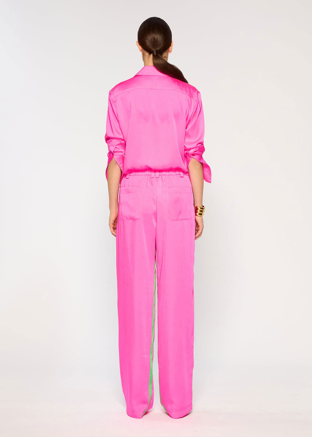 Serena Bute Crinkled Satin Boyfriend Trousers - Shocking Pink